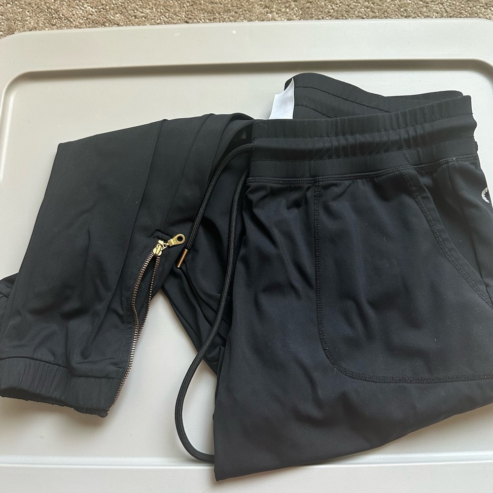 ZYIA Black Joggers with gold accents